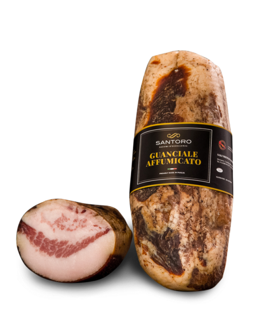 Guanciale intero affumicato,  luftgetrockneter Speck vom Schwein
