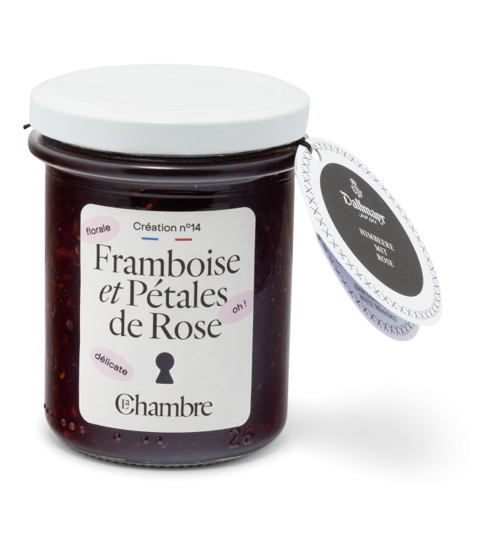 Himbeerfruchtaufstrich mit Rose