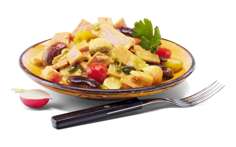 Kalbfleisch, Käferbohne, Radieschen