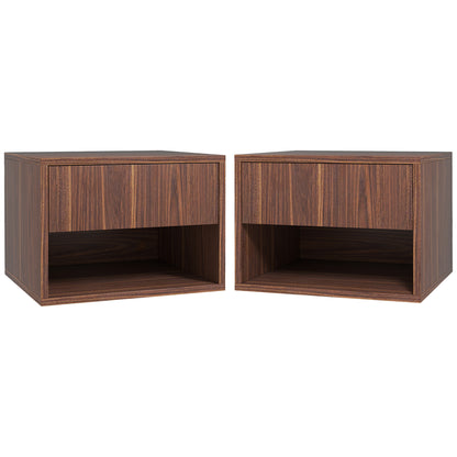 HOMCOM Set 2 Suspendierte Nachttische mit Schublade und Offenem Unteren Regal, Nachttische für Schlafzimmer aus MDF, 40x34x29 cm, Braun   Aosom