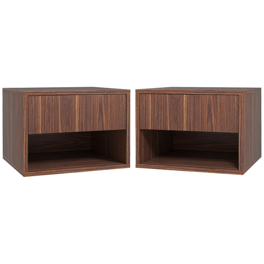 HOMCOM Set 2 Suspendierte Nachttische mit Schublade und Offenem Unteren Regal, Nachttische für Schlafzimmer aus MDF, 40x34x29 cm, Braun   Aosom