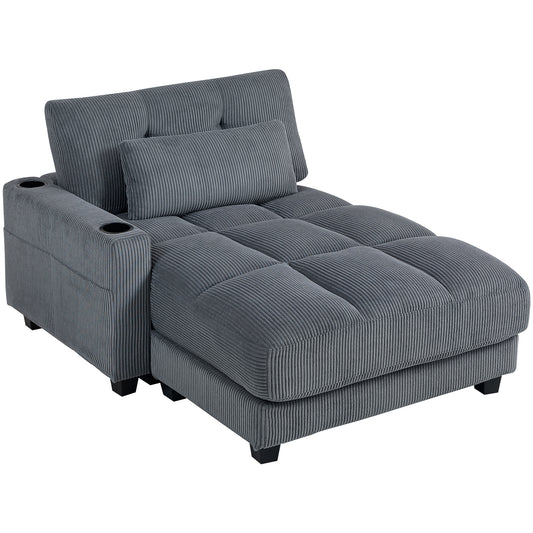 HOMCOM Chaiselongue 2 Sitzer Schlafsofa 114 x 147 cm Sofa mit Bettfunktion, Links/Rechts Armlehne, Becherhalter und Lendenkissen Couch für Wohnzimmer, Schlafzimmer, Dunkelgrau   Aosom