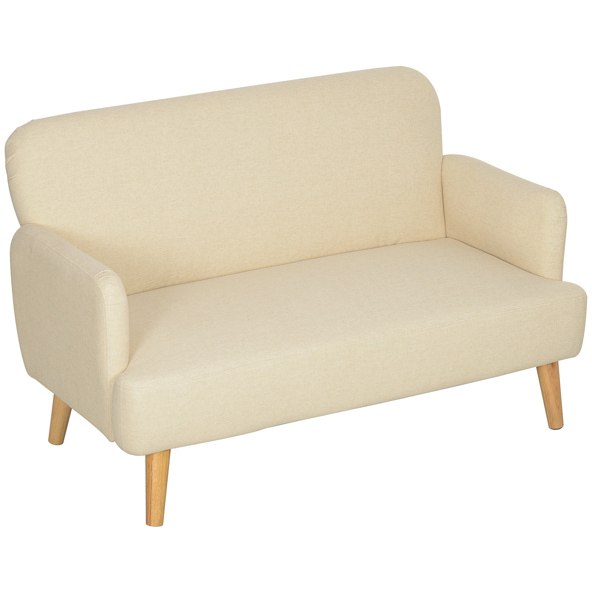 HOMCOM 2 Sitzer Sofa, Kleine Couch mit Samtoptik, Holzbeine, Dicke Gepolsterter Polstersofa mit Armlehne für Wohnzimmer, Schlafzimmer, 130 x 74 x 79 cm, Cremeweiß   Aosom