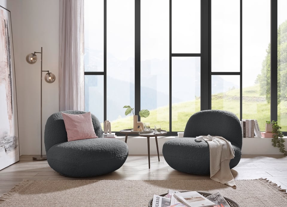 Drehsessel Chris ED Exciting Design Farbe Anthrazit – Moderner Mikrofaser-Sessel mit Nosagfederung