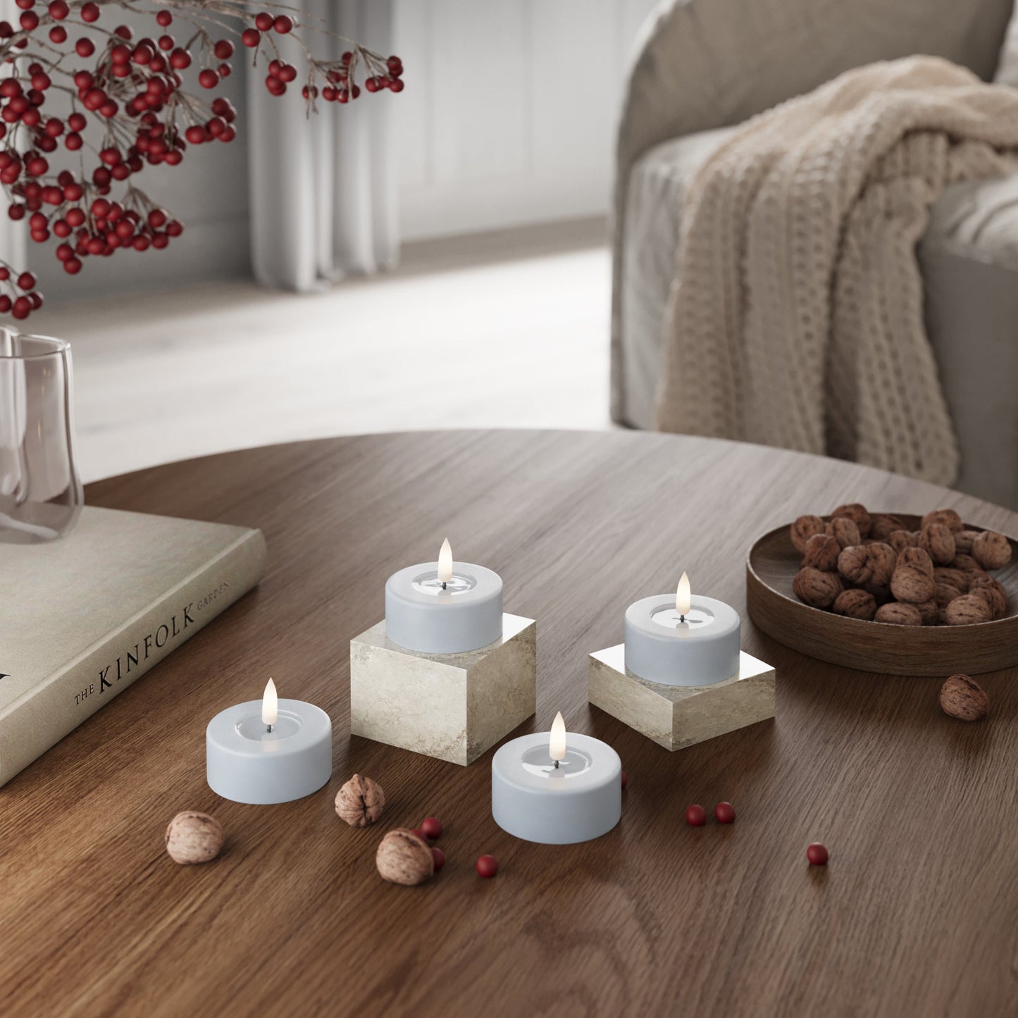 LED Jumbo Teelichter 2 Mist Blue – 4 Stück