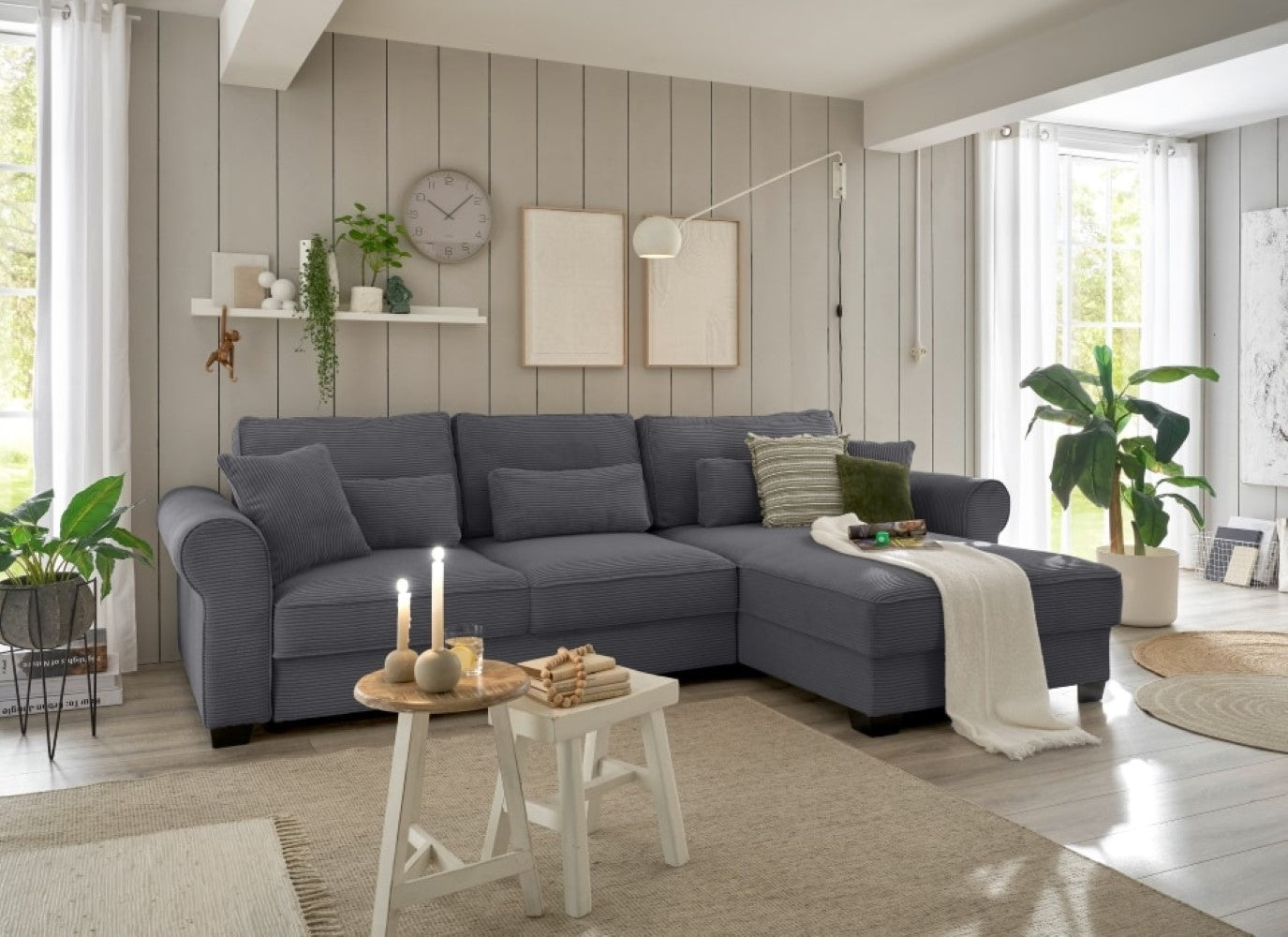 Ecksofa Angelina - Schlafsofa mit Bettkasten und Nosagfederung in Breitcord - ED Exciting Design