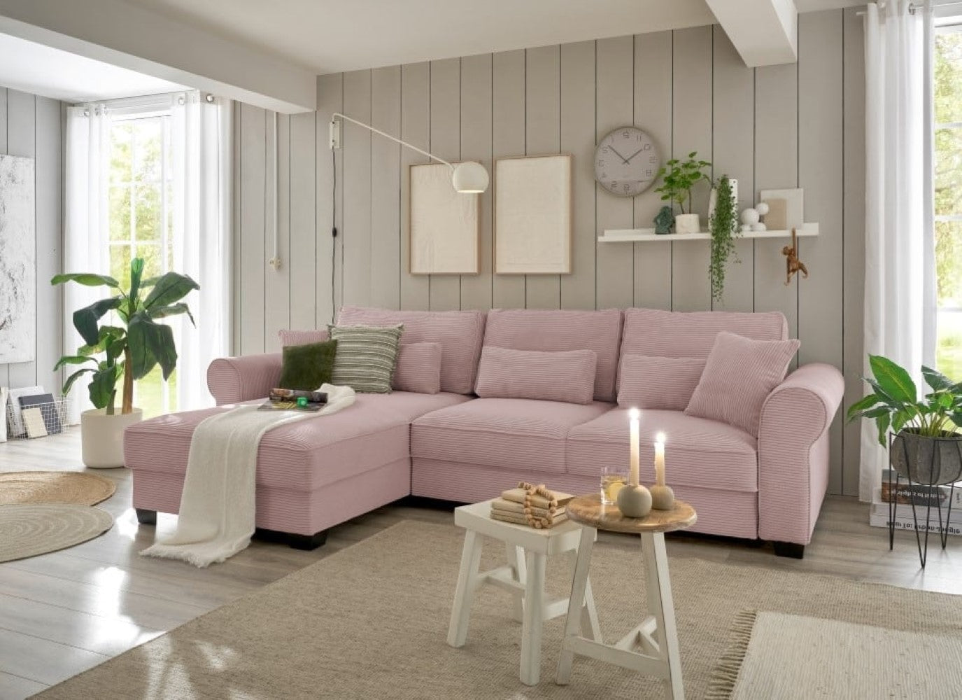 Ecksofa Angelina - Schlafsofa mit Bettkasten und Nosagfederung in Breitcord - ED Exciting Design