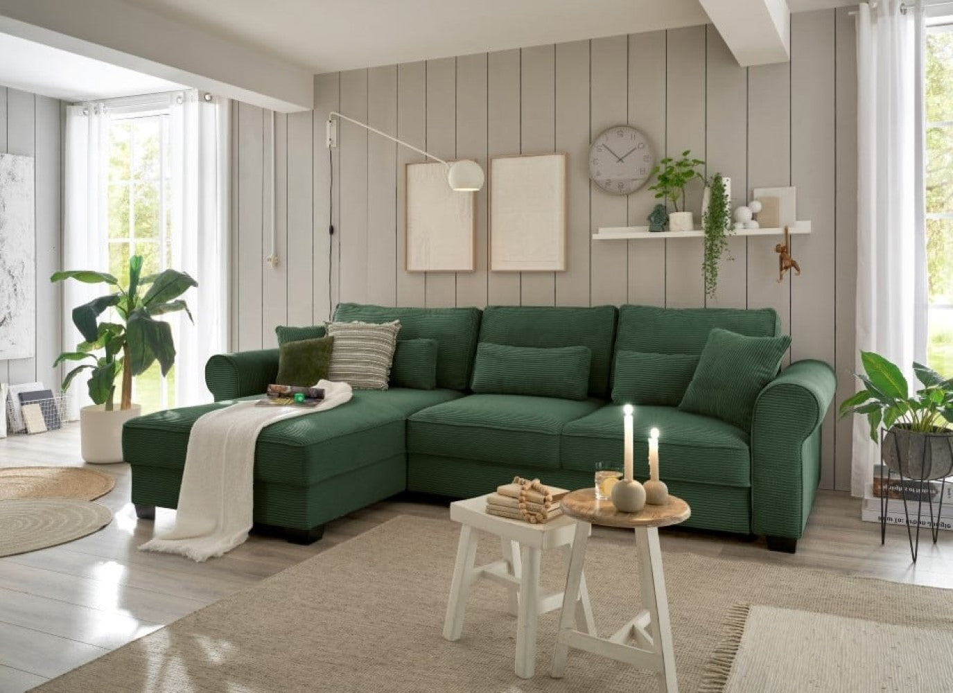 Ecksofa Angelina - Schlafsofa mit Bettkasten und Nosagfederung in Breitcord - ED Exciting Design