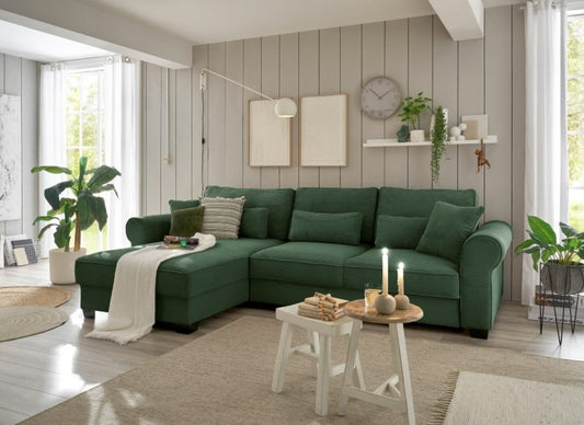 Ecksofa Angelina - Schlafsofa mit Bettkasten und Nosagfederung in Breitcord - ED Exciting Design