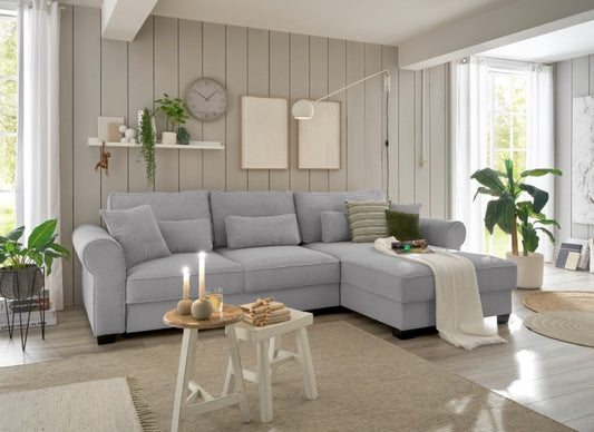 Ecksofa Angelina - Schlafsofa mit Bettkasten und Nosagfederung in Breitcord - ED Exciting Design