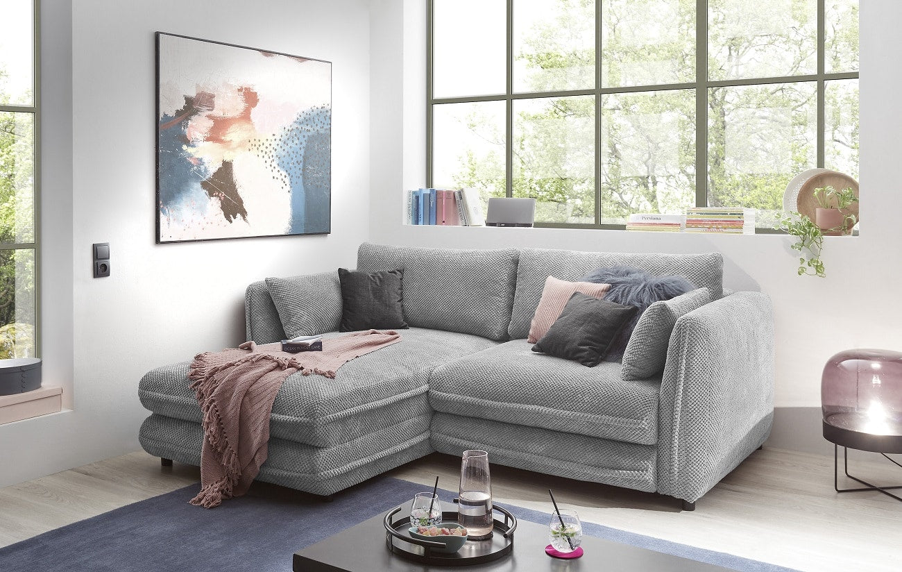 Kleines Ecksofa mit Schlaffunktion Stanley – Silver