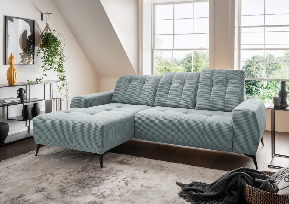Ecksofa Sano von Benformato - Hochwertiges Cordsofa mit Elektrofunktion und verstellbaren Kopflehnen