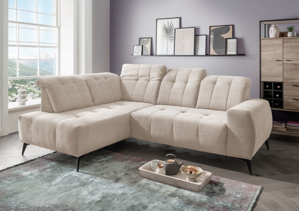 Ecksofa Sano von Benformato – Hochwertiges Breitcord-Sofa mit Elektrofunktion und verstellbaren Kopflehnen
