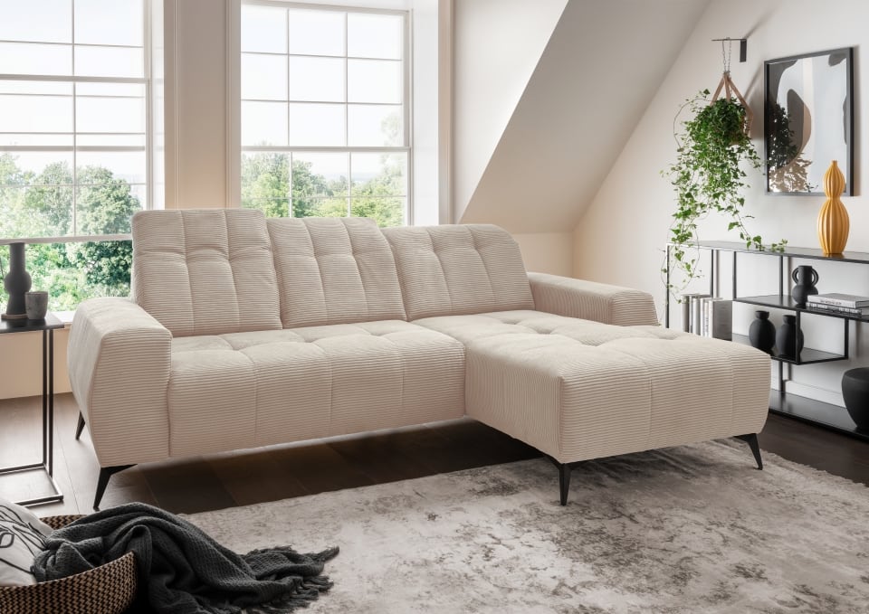 Ecksofa Sano von Benformato - Hochwertiges Cordsofa mit Elektrofunktion und verstellbaren Kopflehnen