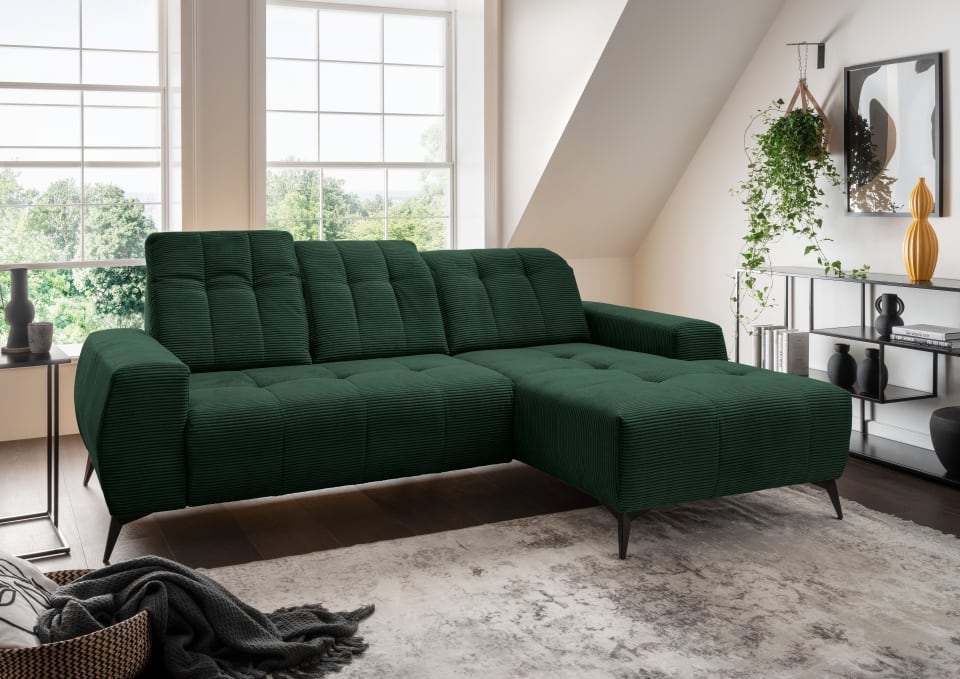 Ecksofa Sano von Benformato - Hochwertiges Cordsofa mit Elektrofunktion und verstellbaren Kopflehnen