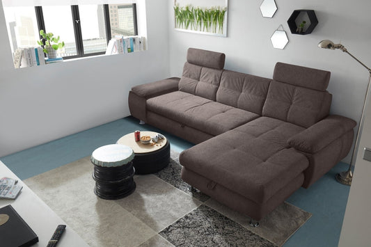 Ecksofa Alba von Ed Exciting Design – Stilvolles Sofa mit Stoff Brego, Schlaffunktion &amp; Bettkasten, beidseitig bestellbar