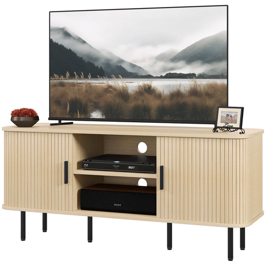 HOMCOM TV-Schrank, TV-Bank, mit 2 Rolltüren aus Lamellen, 120 cm, skandinavisches Design, TV-Schrank für Fernseher bis zu 55 Zoll, Eichenholzton   Aosom