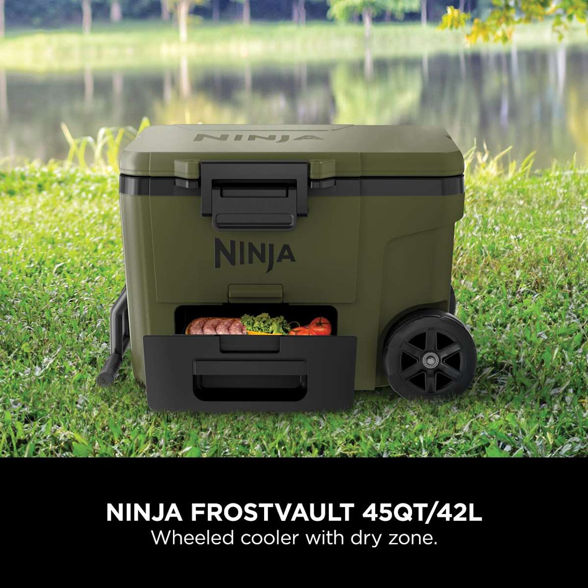 Ninja FrostVault 42L Kühlbox mit Rädern und Trockenzone –  Olivgrün FB245EUUKDBGN