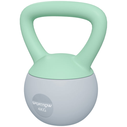SPORTNOW Kugelhantel 4 kg Soft Kettlebell mit Metallsandfüllung und rutschfestem Griff für Bodybuilding-Training zu Hause Fitnessstudio Grün und Grau   Aosom