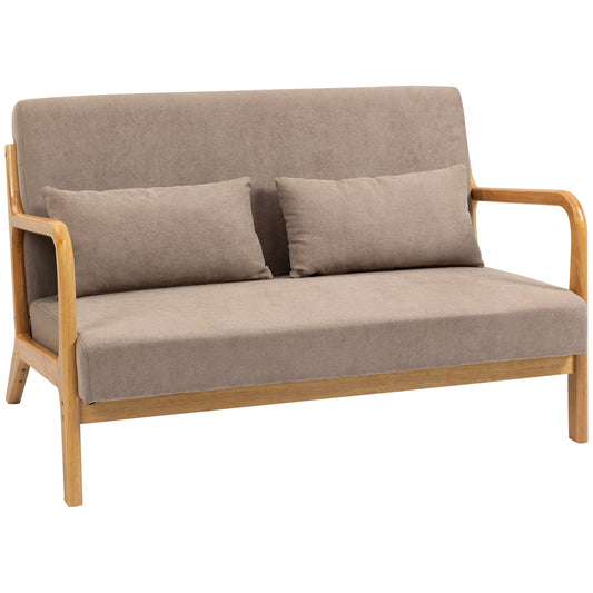 HOMCOM 2-Sitzer Sofa Loveseat Zweisitzer mit Kissen und Samtoptik Gummiholz, Hellgrau, 122 x 71 x 76 cm   Aosom