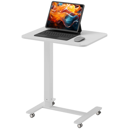 HOMCOM Höhenverstellbar Steh-Sitz C-förmig Schreibtisch Platzsparend Laptoptisch Stehpult Beistelltisch mit Rollen für Arbeitszimmer Wohnzimmer Weiß Belastbar bis 70 kg 65 x 48 x 70-110 cm   Aosom