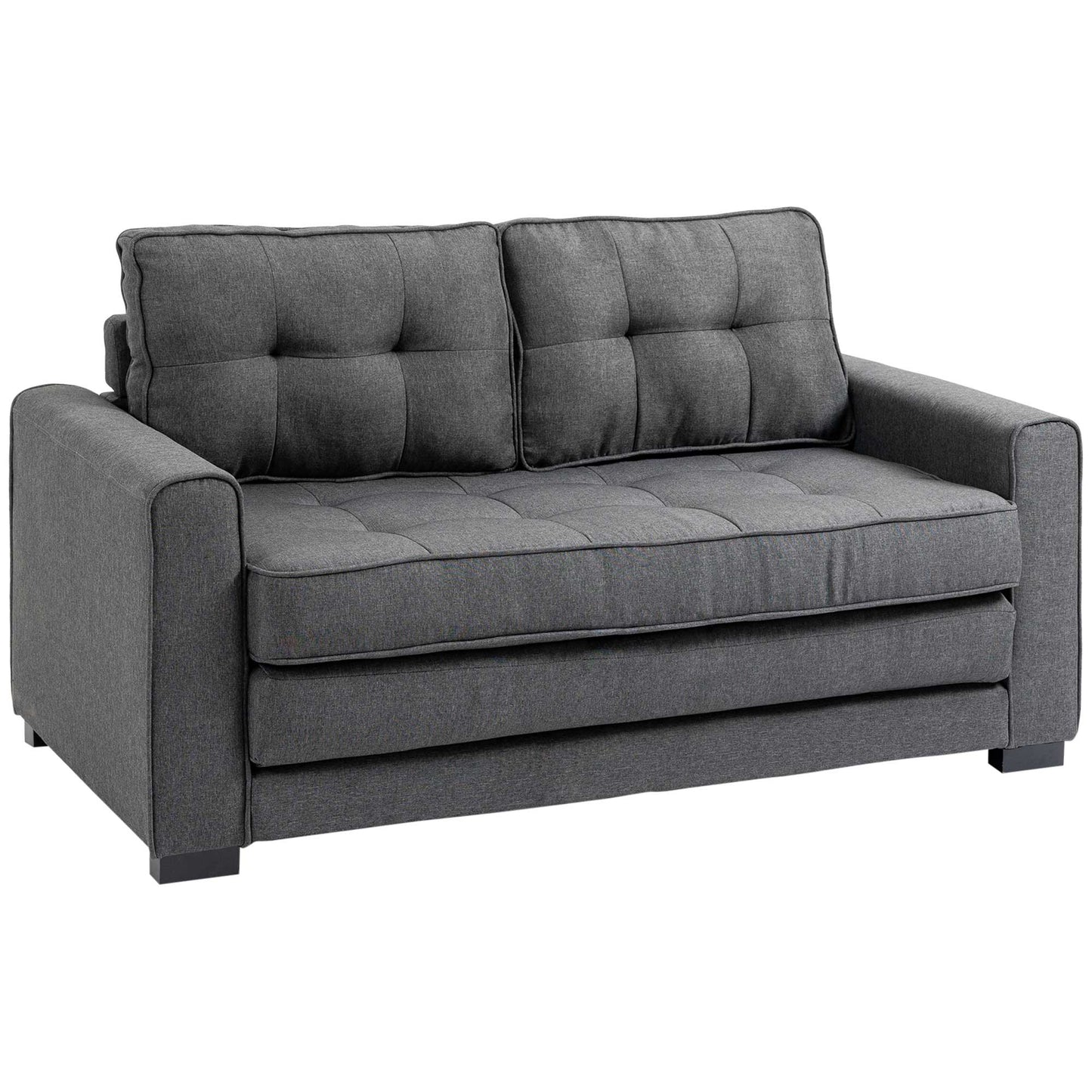 HOMCOM Schlafsofa  Klappsofa 2-Sitzer, Bettsofa mit Schlaffunktion, Leinen-Touch, Gummiholz, Grau, 147,5x75x85cm  Aosom