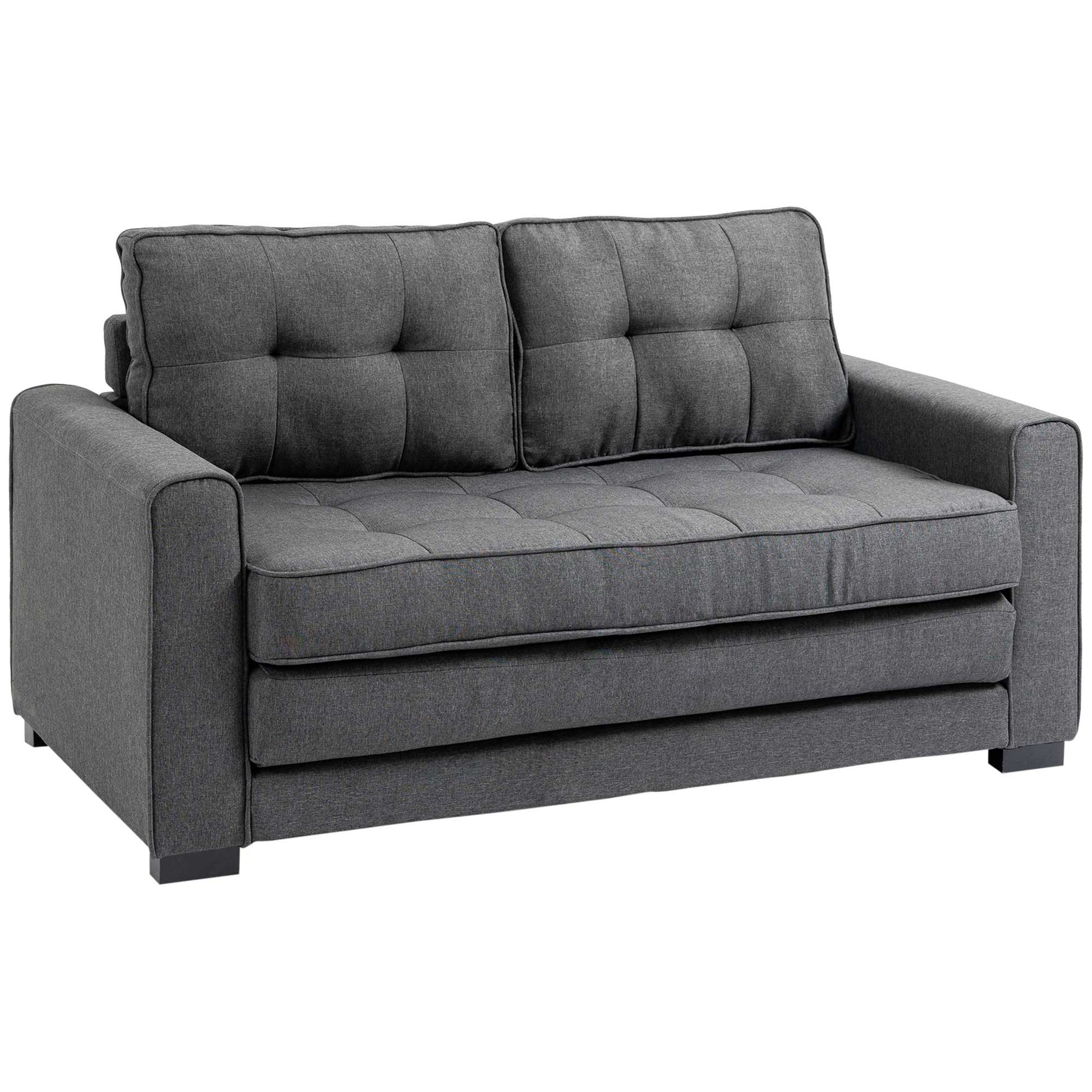 HOMCOM Schlafsofa  Klappsofa 2-Sitzer, Bettsofa mit Schlaffunktion, Leinen-Touch, Gummiholz, Grau, 147,5x75x85cm  Aosom