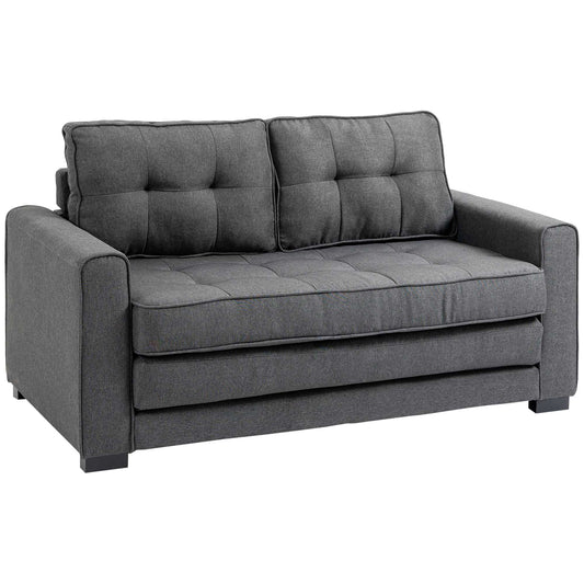 HOMCOM Schlafsofa  Klappsofa 2-Sitzer, Bettsofa mit Schlaffunktion, Leinen-Touch, Gummiholz, Grau, 147,5x75x85cm  Aosom