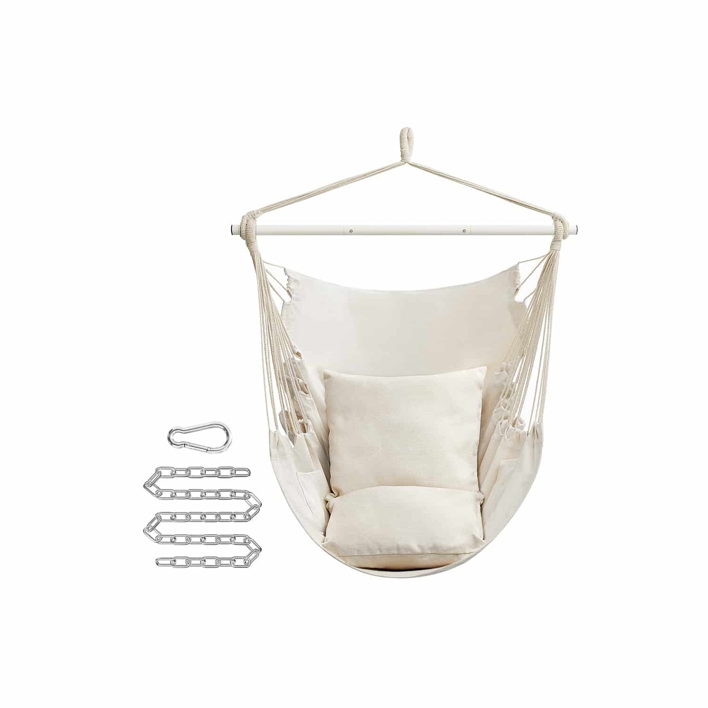 Hängesessel mit 2 Kissen und Metallkette cremeweiß