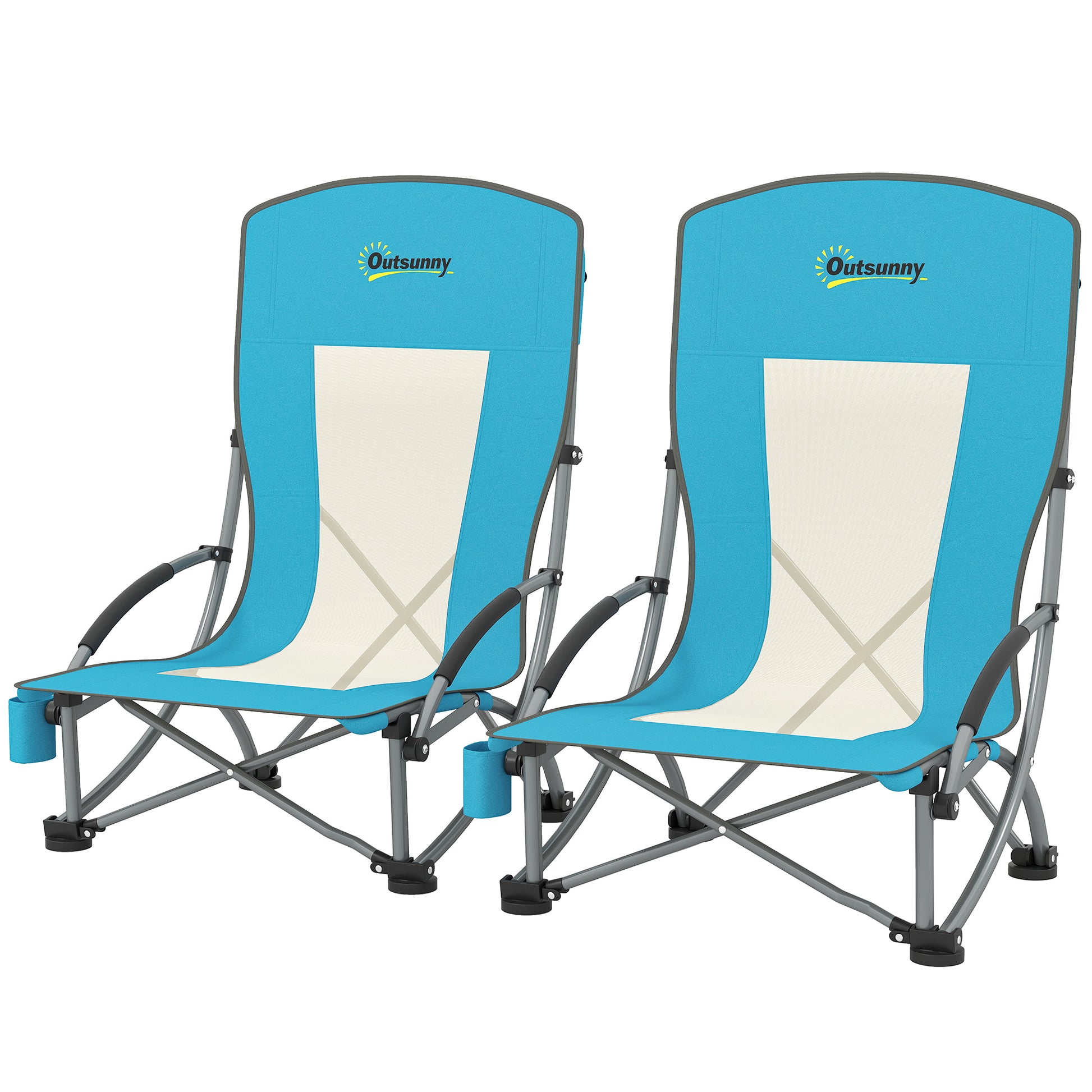 Outsunny 2er Set Campingstühle klappbar Campingstuhl mit Getränkehalter Netzrückenlehne Tragetasche Faltstuhl faltbar Anglerstuhl Outdoor Anglersessel bis 120 kg Gartenstuhl für Garten Strand   Aosom