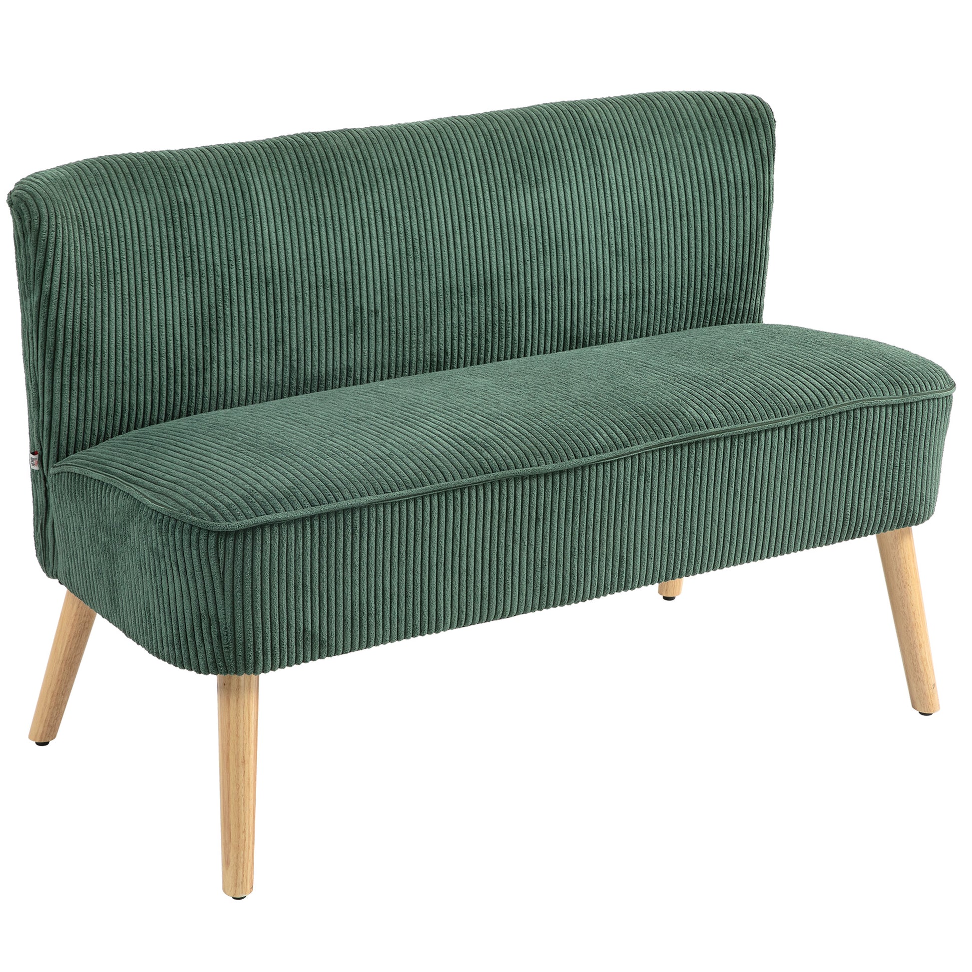 HOMCOM 2 Sitzer Sofa, Couch mit Kordoptik, Holzbeine, Gepolsterter Polstersofa, Doppelsofa für Wohnzimmer, Schlafzimmer, 117 x 56.5 x 77 cm, Grün   Aosom