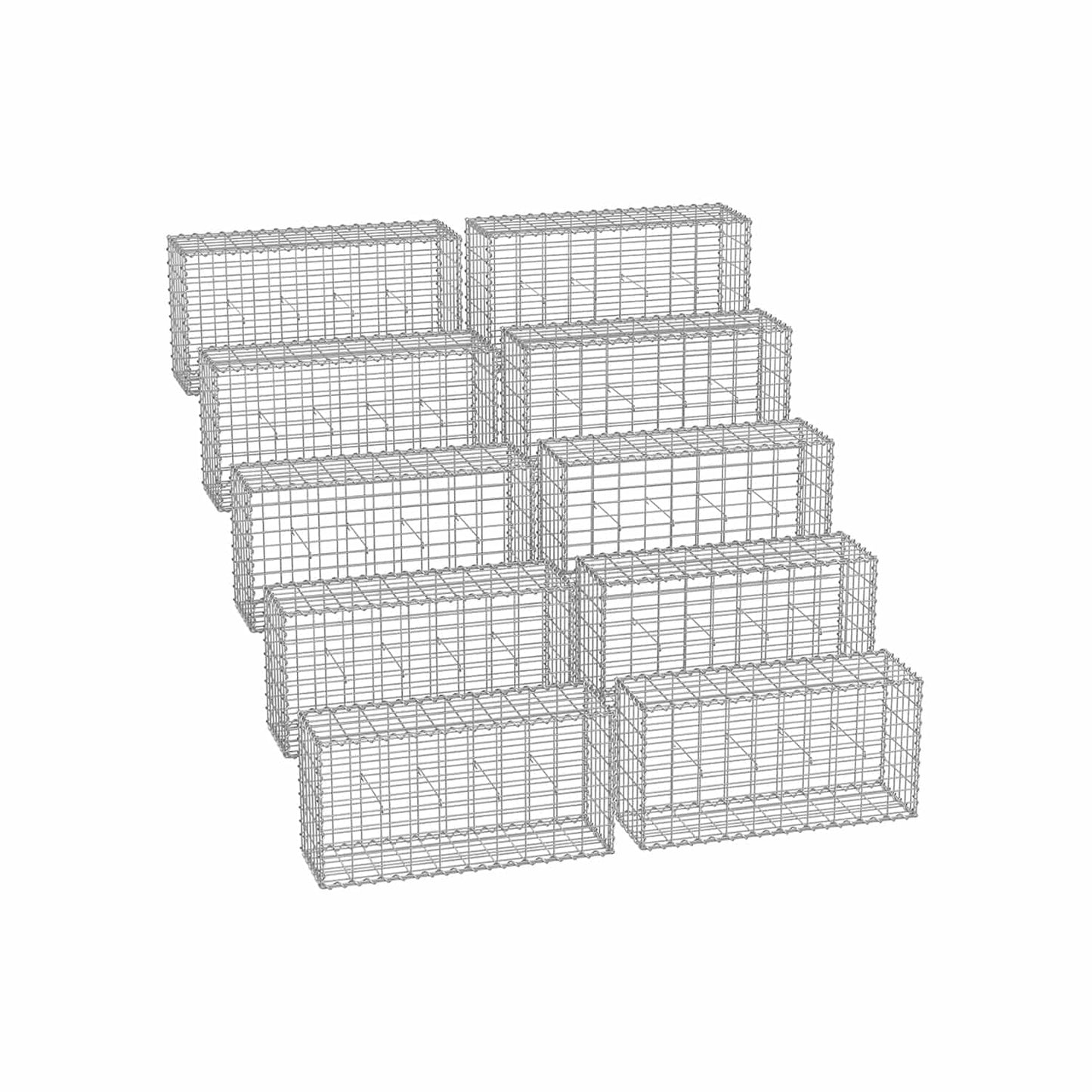 Gabionenkörbe 100 x 30 x 30 cm 10er Set silber