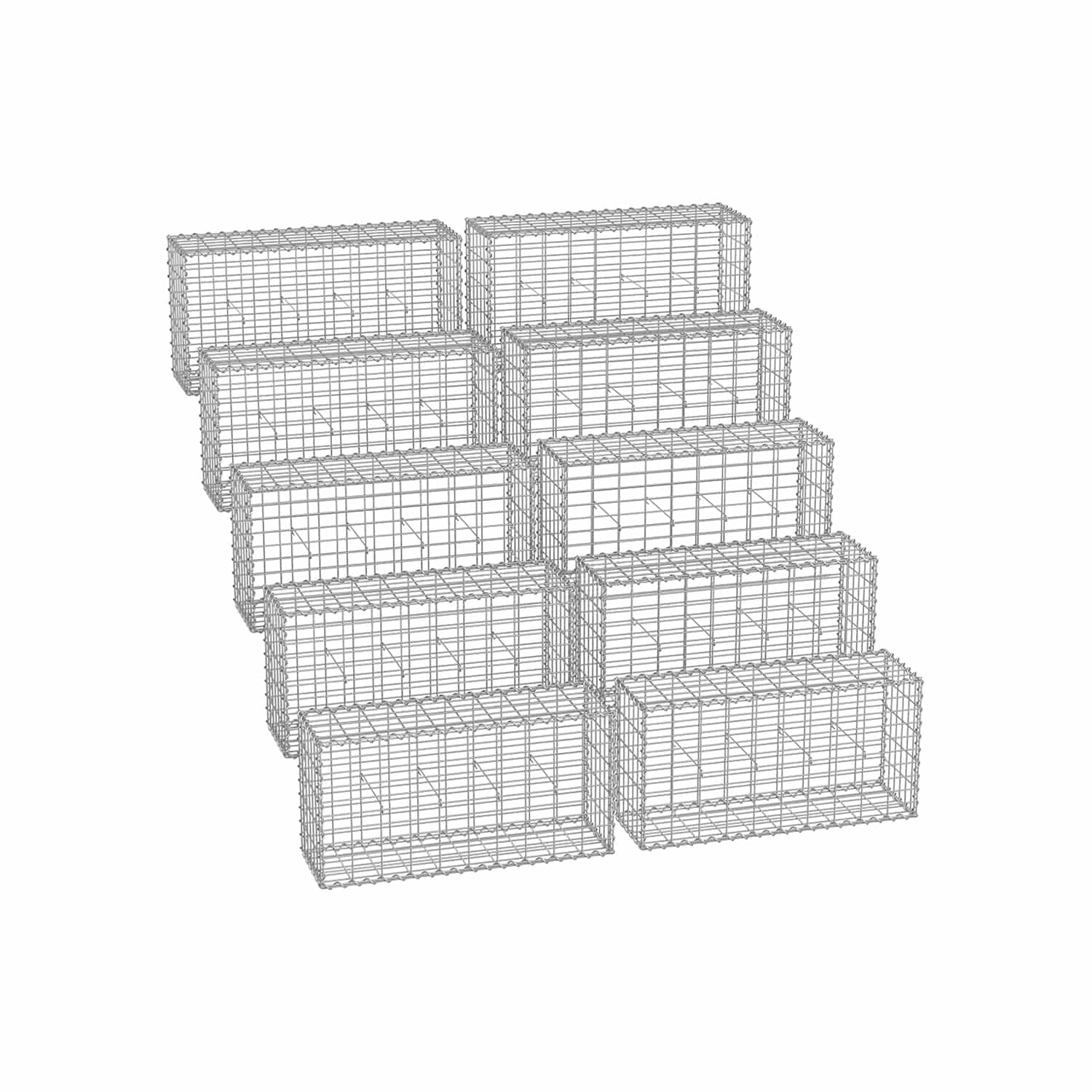 Gabionenkörbe 100 x 30 x 30 cm 10er Set silber