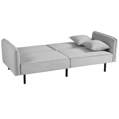 HOMCOM Schlafsofa 3-Sitzer Schlafcouch 2-Sitzer Schlafcouch mit verstellbarer Rückenlehne 2 waschbaren Kissen für Wohnzimmer, Gästezimmer, Hellgrau   Aosom
