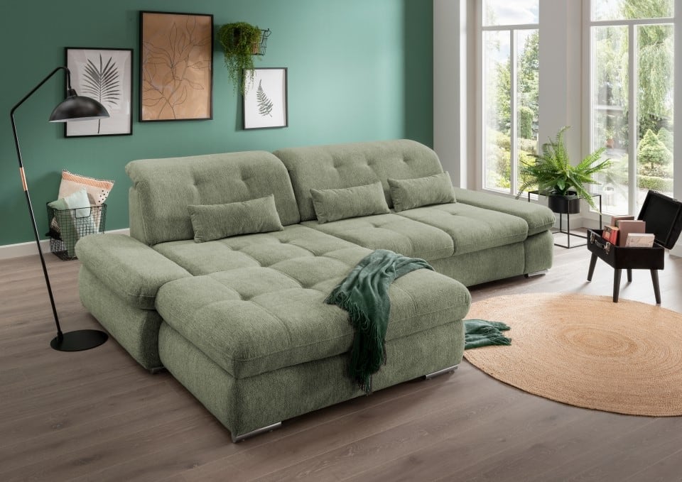 Multifunktionales Ecksofa Dalida mit Schlaffunktion, Sitztiefenverstellung und verstellbaren Kopfteilen von Benformato