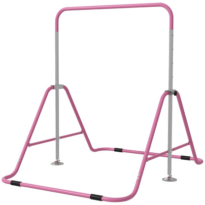 HOMCOM Kinderturnstange für Kinder, klappbar, Höhe verstellbar von 88 bis 128 cm, mit dreieckiger Stahlbasis, Rose   Aosom