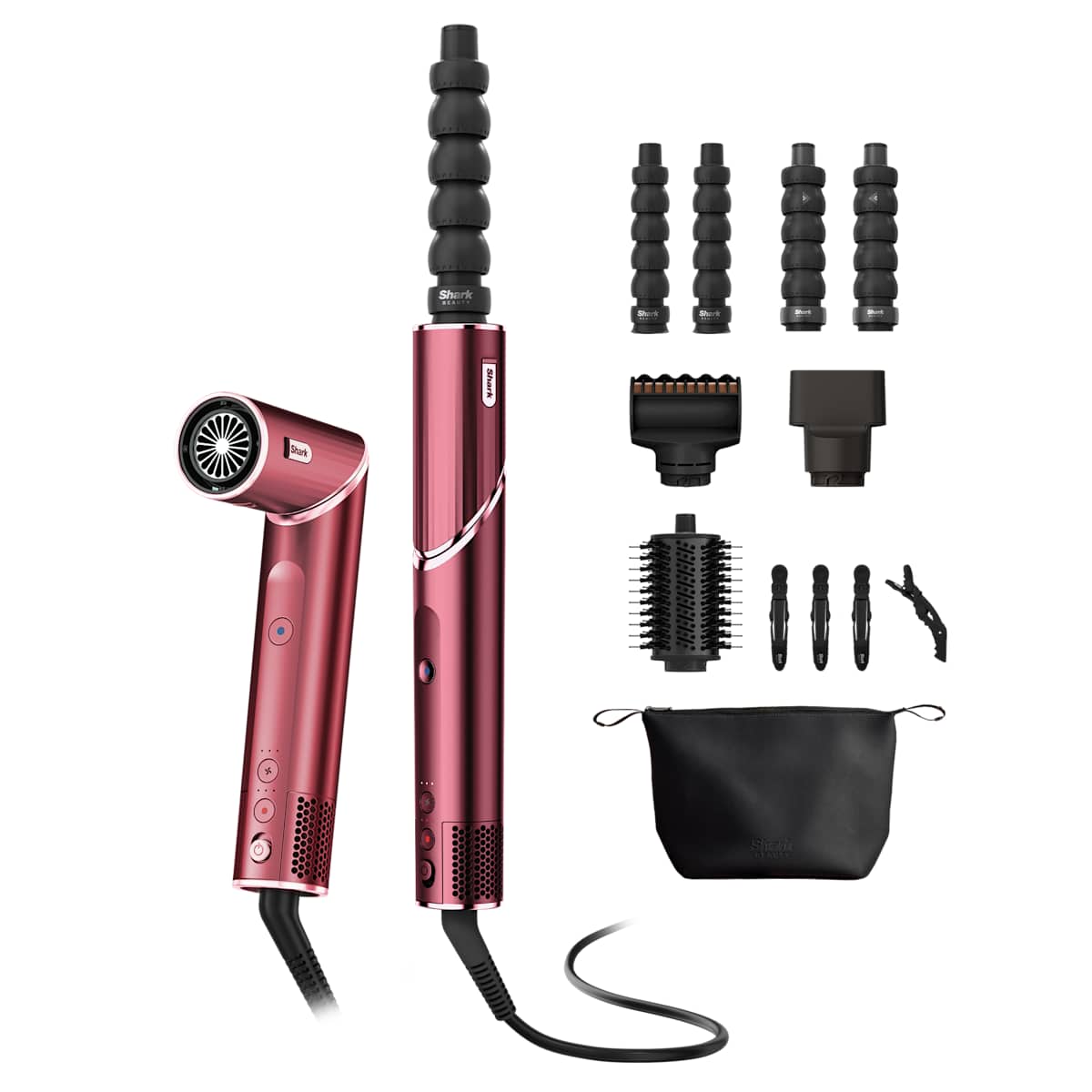 Shark FlexStyle 5-in-1 Haarstyler & -trockner mit Haarklammern und Aufbewahrungstasche in Dunkelrosa | HD456CREU | von SharkNinja