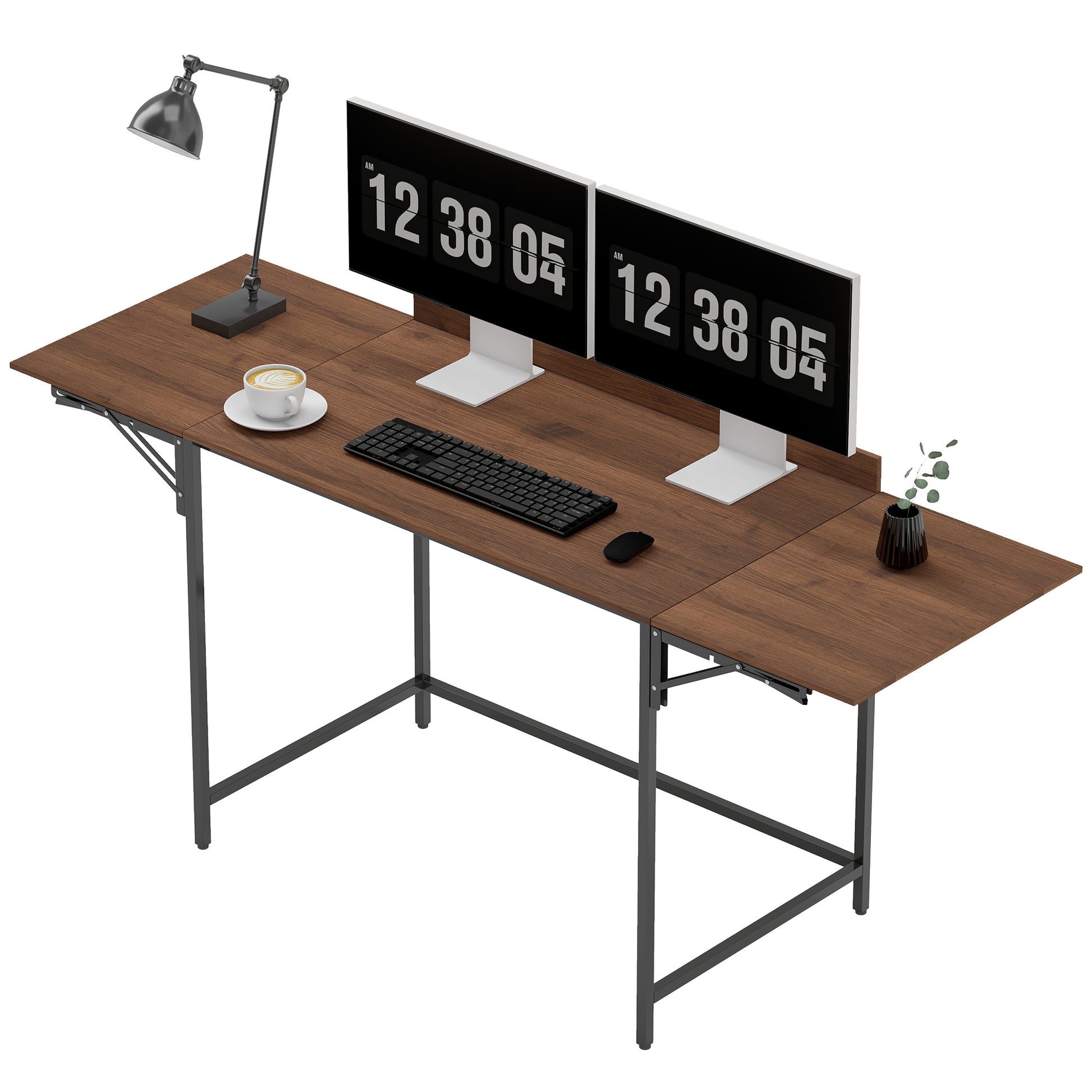 HOMCOM Klappbarer Schreibtisch Computer Tisch 170 x 58 cm Moderner Holz Schreibtisch mit 2 klappbaren Klappen für 2 Bildschirme, Arbeitsplatz für Schlafzimmer, kleine Räume, Nussbaum   Aosom