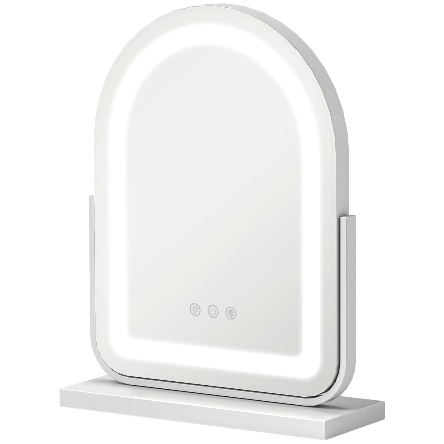 HOMCOM Kosmetikspiegel, 33 x 44,5 cm Schminkspiegel mit LED Licht, 3 Lichtfarben, 360° Drehbar Makeup-Spiegel mit Touch-Steuerung, Metallrahmen, Weiß   Aosom