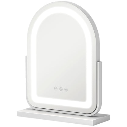 HOMCOM Kosmetikspiegel, 33 x 44,5 cm Schminkspiegel mit LED Licht, 3 Lichtfarben, 360° Drehbar Makeup-Spiegel mit Touch-Steuerung, Metallrahmen, Weiß   Aosom