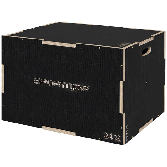 SPORTNOW Sprungbox 3 in 1 Plyo Box Holz mit Griff, Plyometrische Plattform für Fitness Zuhause & Studio, Schwarz   Aosom.de