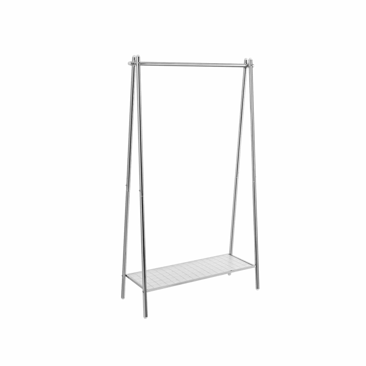 Kleiderständer aus Stahl mit Ablage silbern