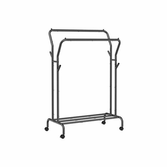 Kleiderständer auf Rollen mit 2 Kleiderstangen schwarz