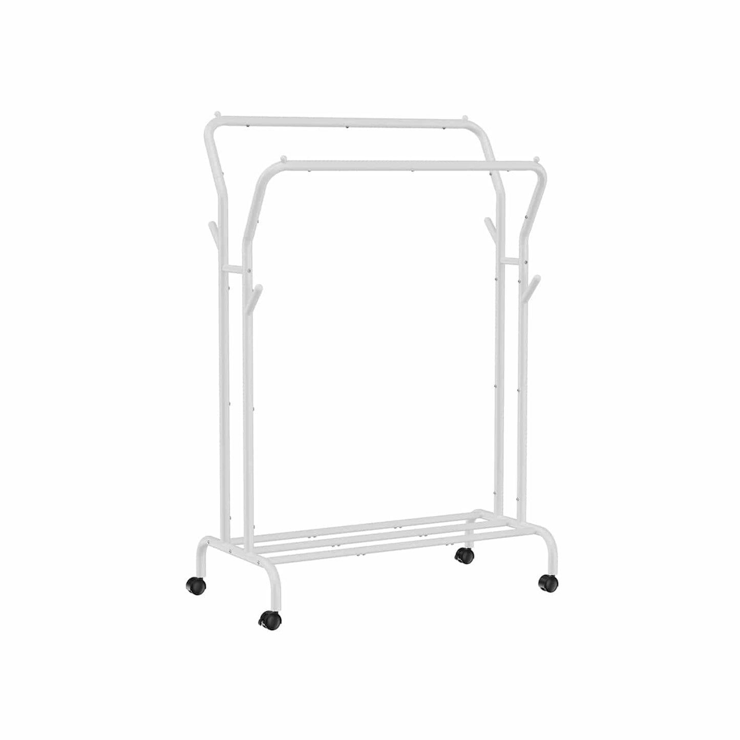 Kleiderständer auf Rollen mit 2 Kleiderstangen weiß