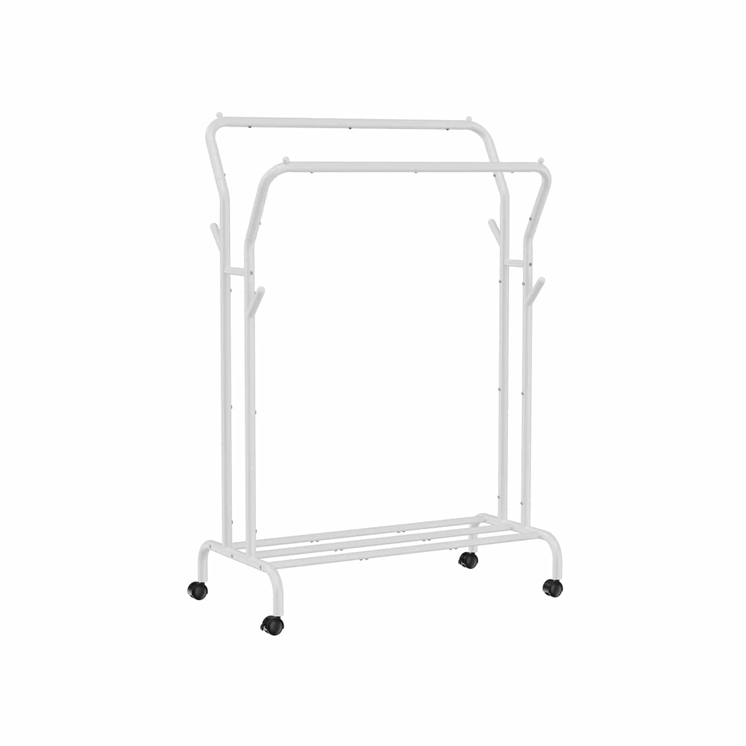 Kleiderständer auf Rollen mit 2 Kleiderstangen weiß