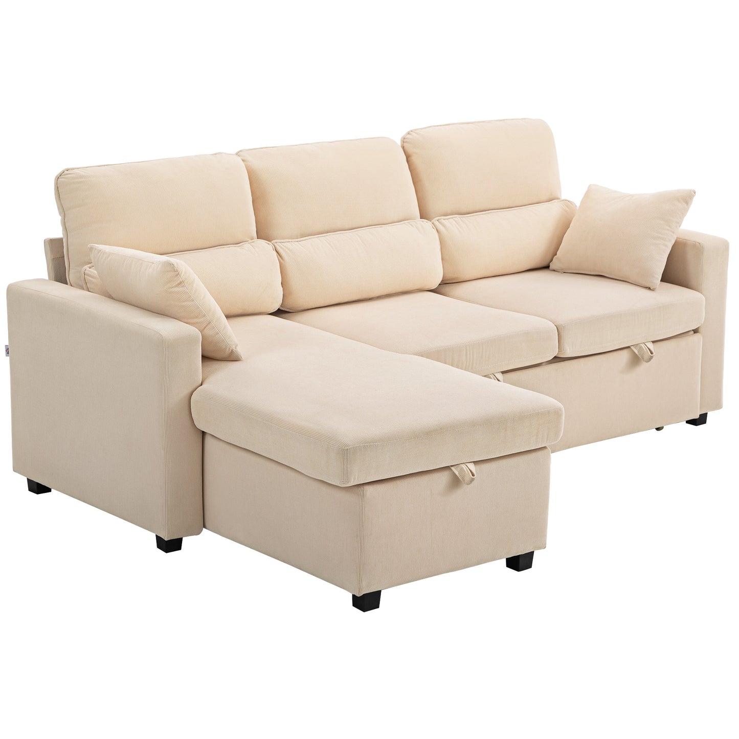 HOMCOM Verstellbares Bettsofa, L-förmiges Gästesofa mit Bettfunktion, Stauraum, Kissen, für Wohnzimmer, Gästezimmer, Beige   Aosom