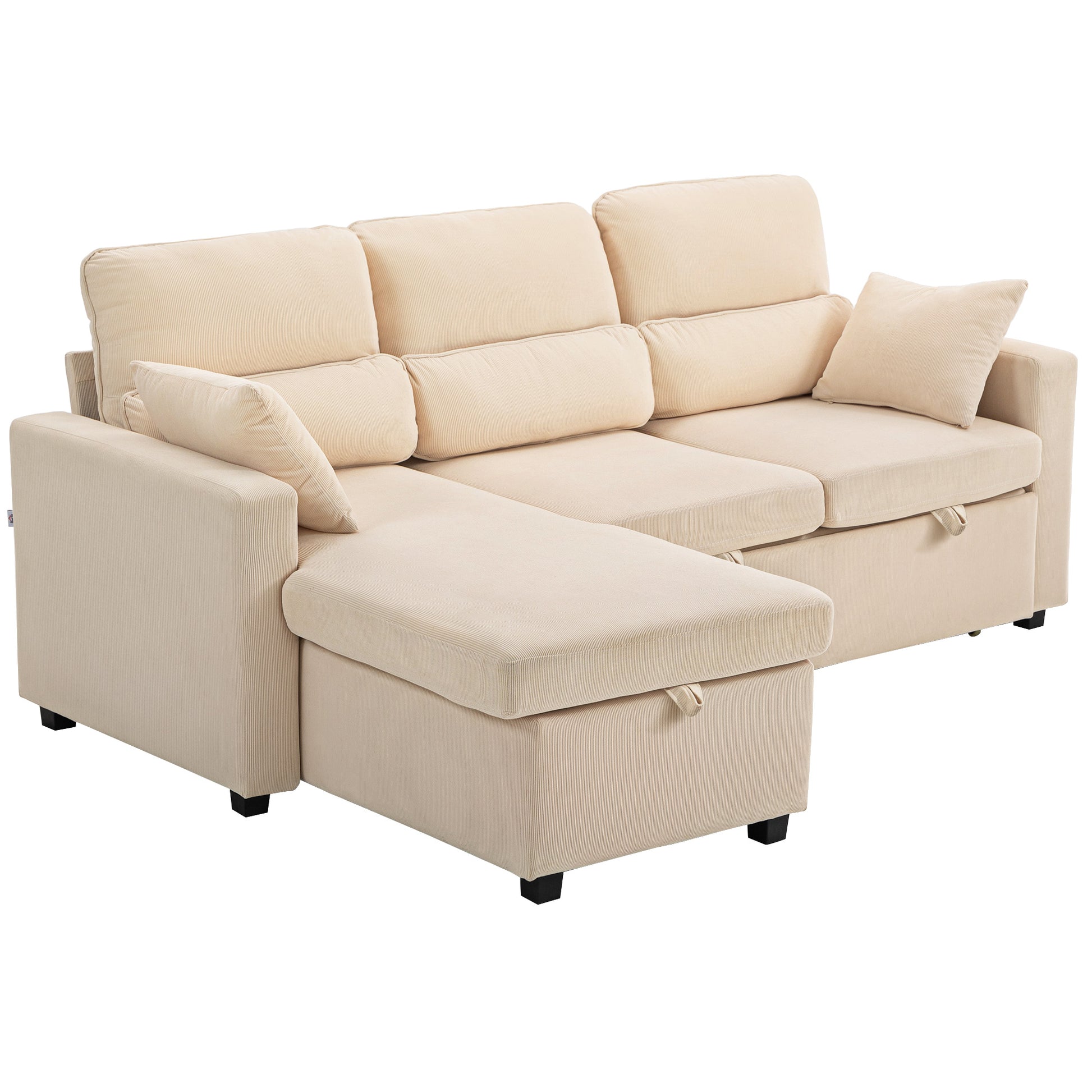 HOMCOM Verstellbares Bettsofa, L-förmiges Gästesofa mit Bettfunktion, Stauraum, Kissen, für Wohnzimmer, Gästezimmer, Beige   Aosom