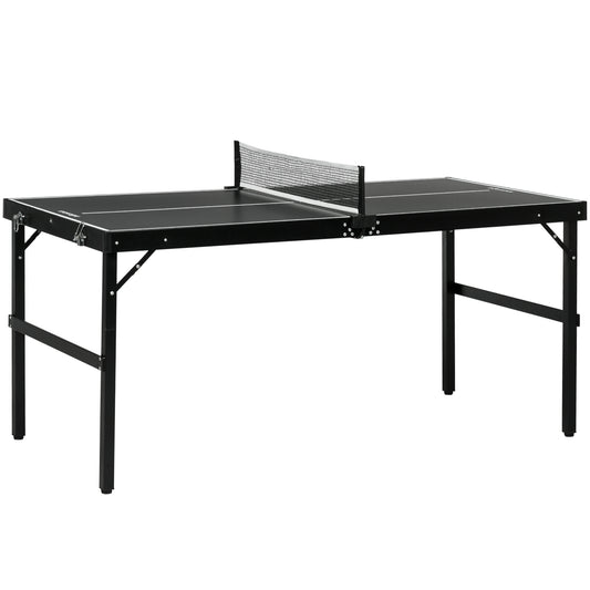 SPORTNOW Mini Tischtennistisch faltbar, Innen-Tischtennistisch mit Netz, Bällen, Griff, für drinnen und draußen 152 x 76 x 72 cm, schwarz   Aosom