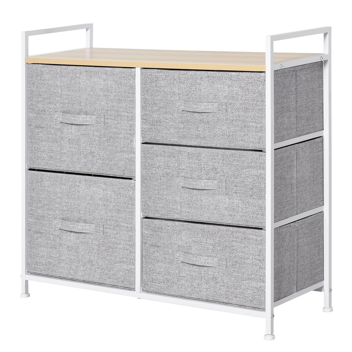 HOMCOM Schubladenschrank Aufbewahrungsschrank mit 5 Stoffschubladen, Grau, Stoff Holz Metallrahmen, 83x29x77cm, ideal für Schlafzimmer & Wohnzimmer   Aosom.de