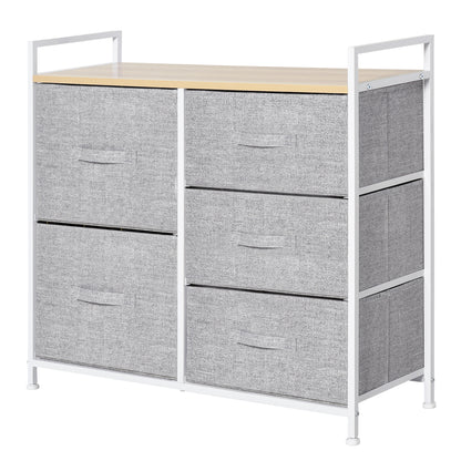 HOMCOM Schubladenschrank Aufbewahrungsschrank mit 5 Stoffschubladen, Grau, Stoff Holz Metallrahmen, 83x29x77cm, ideal für Schlafzimmer & Wohnzimmer   Aosom.de